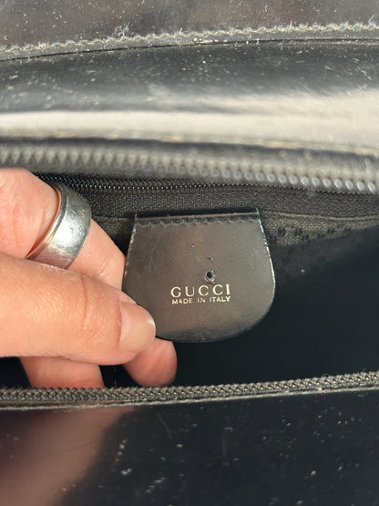 Vintage Gucci Bamboo Top Handle Canvas Bag black