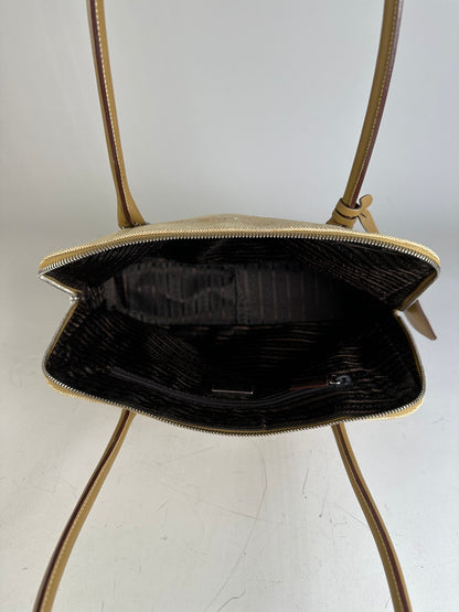 Vintage Prada Canvas Leather Trim Tote Beige Brown