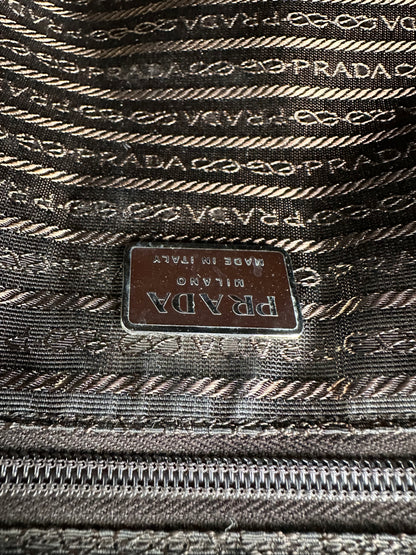 Vintage Prada Canvas Leather Trim Tote Beige Brown