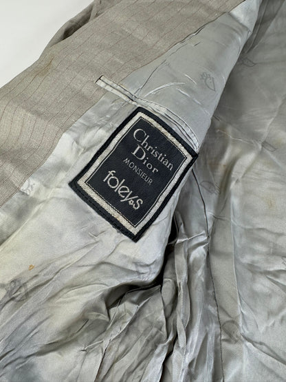 Vintage Dior Men's Wool Blend Blazer Beige Brown Pinstripe L