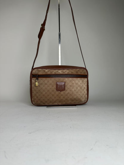 Vintage Celine Monogram Canvas Crossbody Bag Beige Brown Gold