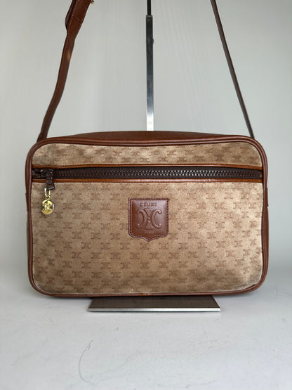 Vintage Celine Monogram Canvas Crossbody Bag Beige Brown Gold
