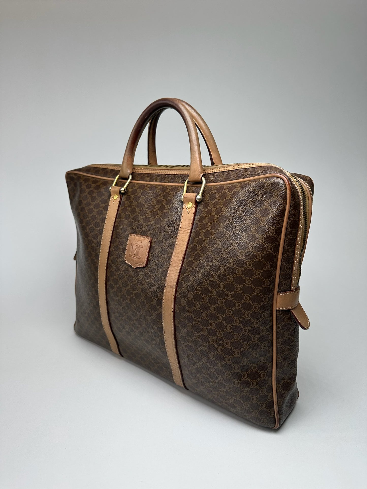 Vintage Celine Monogram Leather Suitcase brown