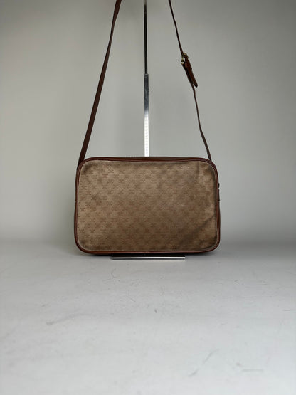 Vintage Celine Monogram Canvas Crossbody Bag Beige Brown Gold