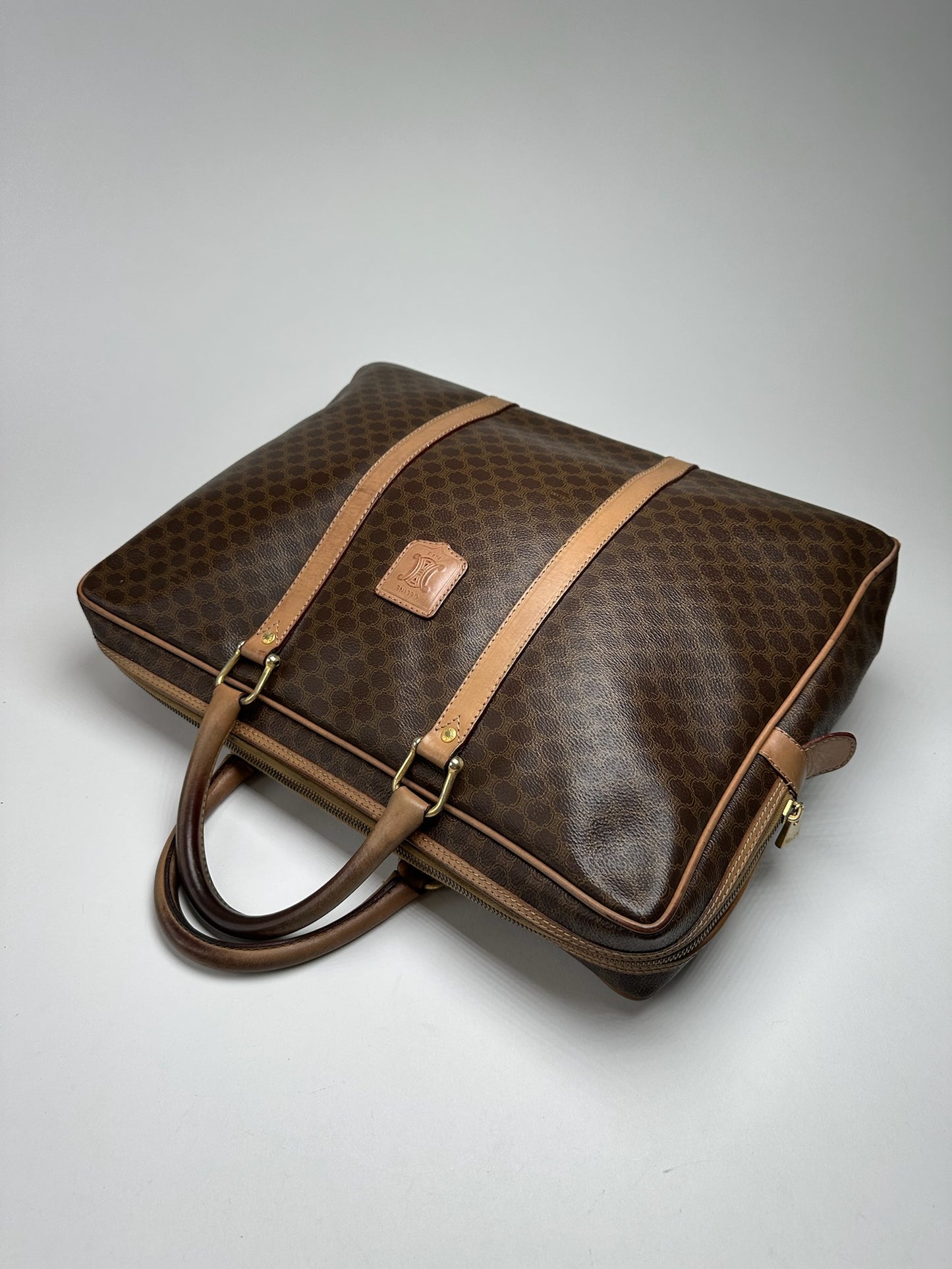 Vintage Celine Monogram Leather Suitcase brown