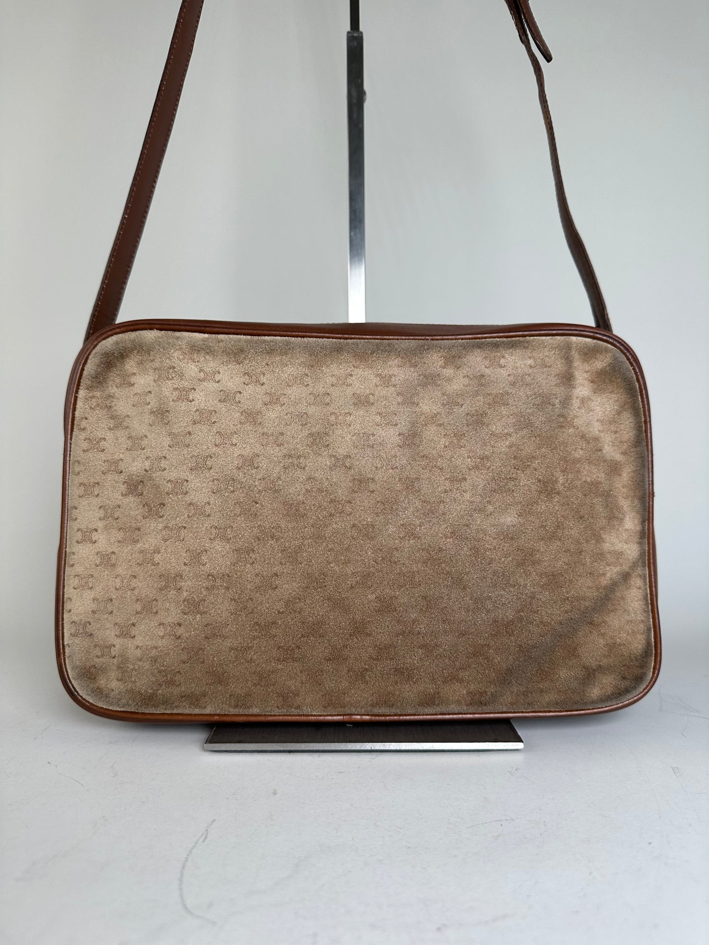 Vintage Celine Monogram Canvas Crossbody Bag Beige Brown Gold