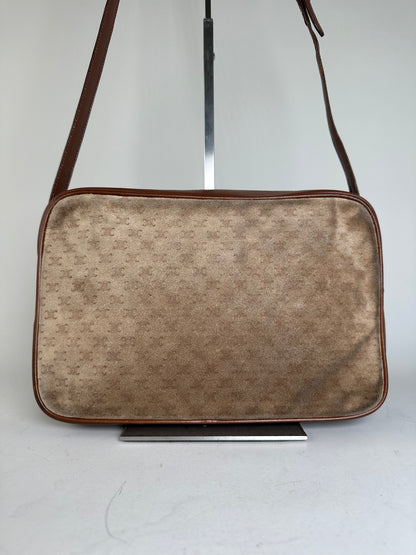 Vintage Celine Monogram Canvas Crossbody Bag Beige Brown Gold