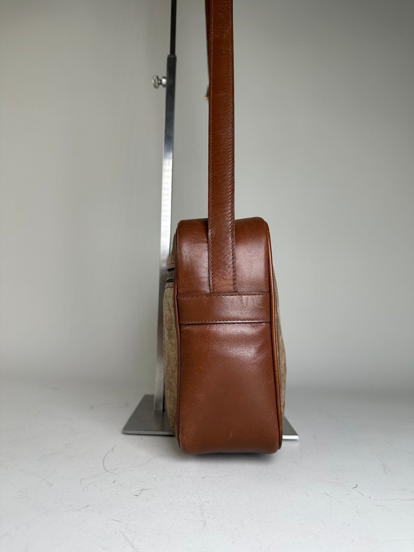 Vintage Celine Monogram Canvas Crossbody Bag Beige Brown Gold