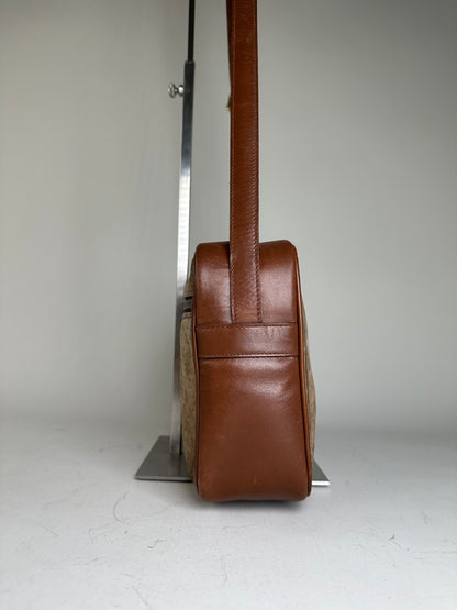 Vintage Celine Monogram Canvas Crossbody Bag Beige Brown Gold