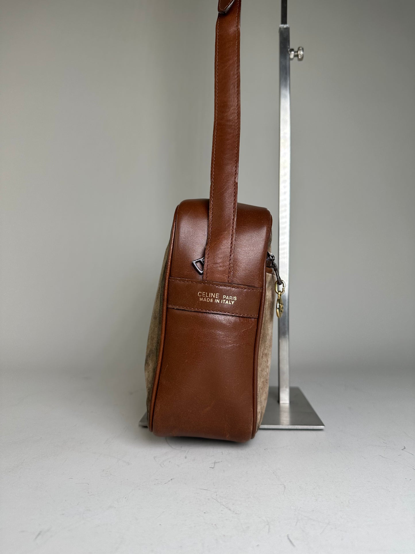 Vintage Celine Monogram Canvas Crossbody Bag Beige Brown Gold