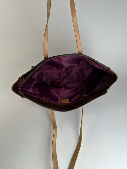 Vintage Etro Paisley Leather Tote Bag Brown Red beige