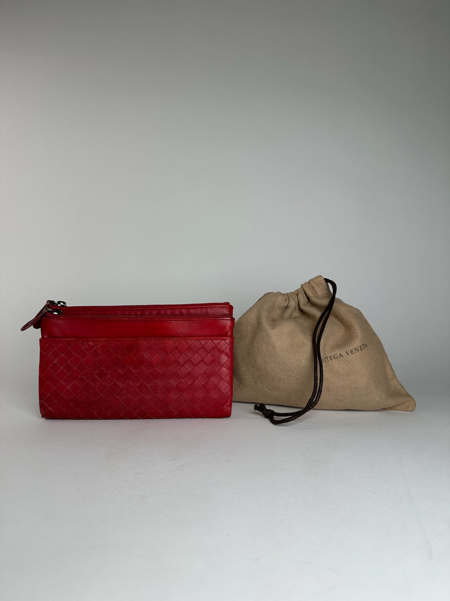 Vintage Bottega Veneta Intrecciato Leather Card Holder Wallet Red