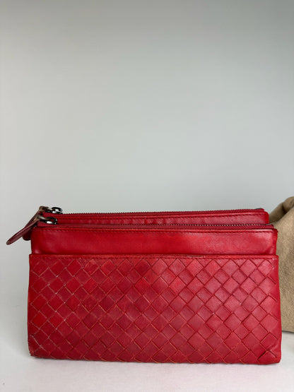 Vintage Bottega Veneta Intrecciato Leather Card Holder Wallet Red