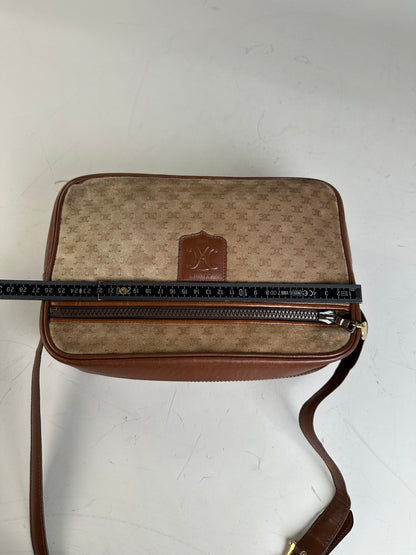 Vintage Celine Monogram Canvas Crossbody Bag Beige Brown Gold