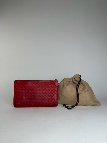 Vintage Bottega Veneta Intrecciato Leather Card Holder Wallet Red