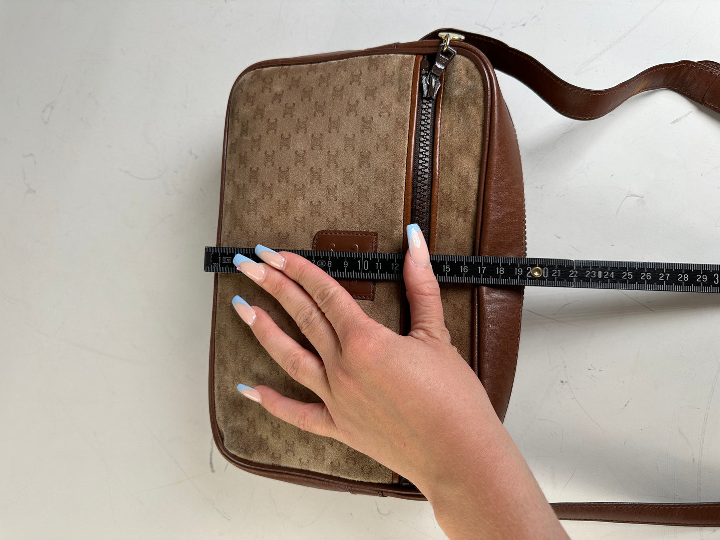 Vintage Celine Monogram Canvas Crossbody Bag Beige Brown Gold