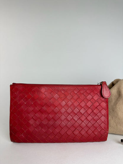 Vintage Bottega Veneta Intrecciato Leather Card Holder Wallet Red