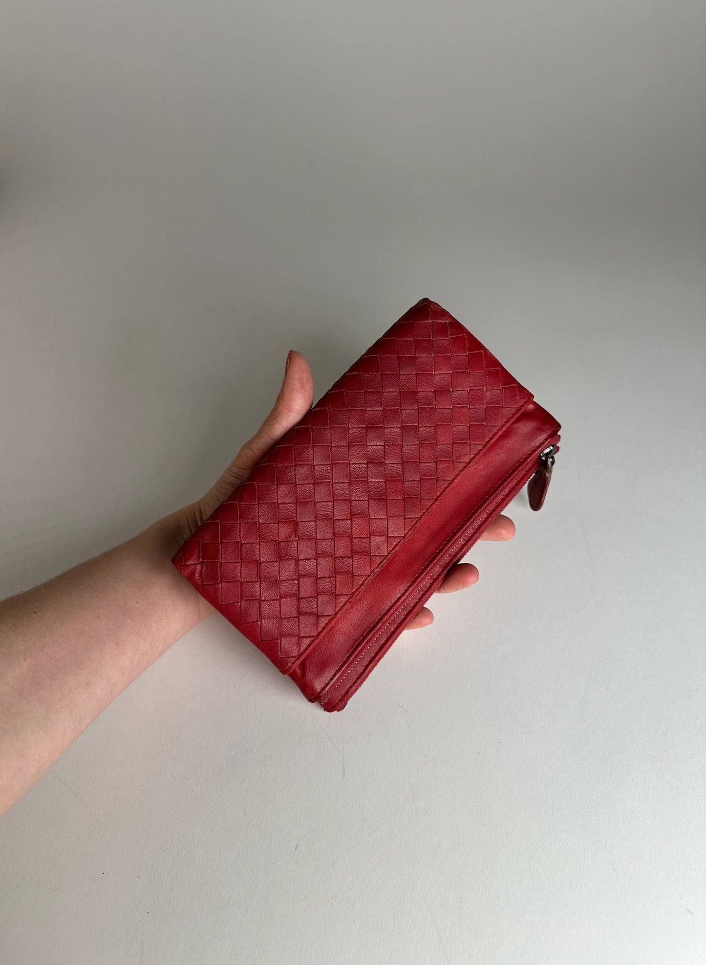 Vintage Bottega Veneta Intrecciato Leather Card Holder Wallet Red