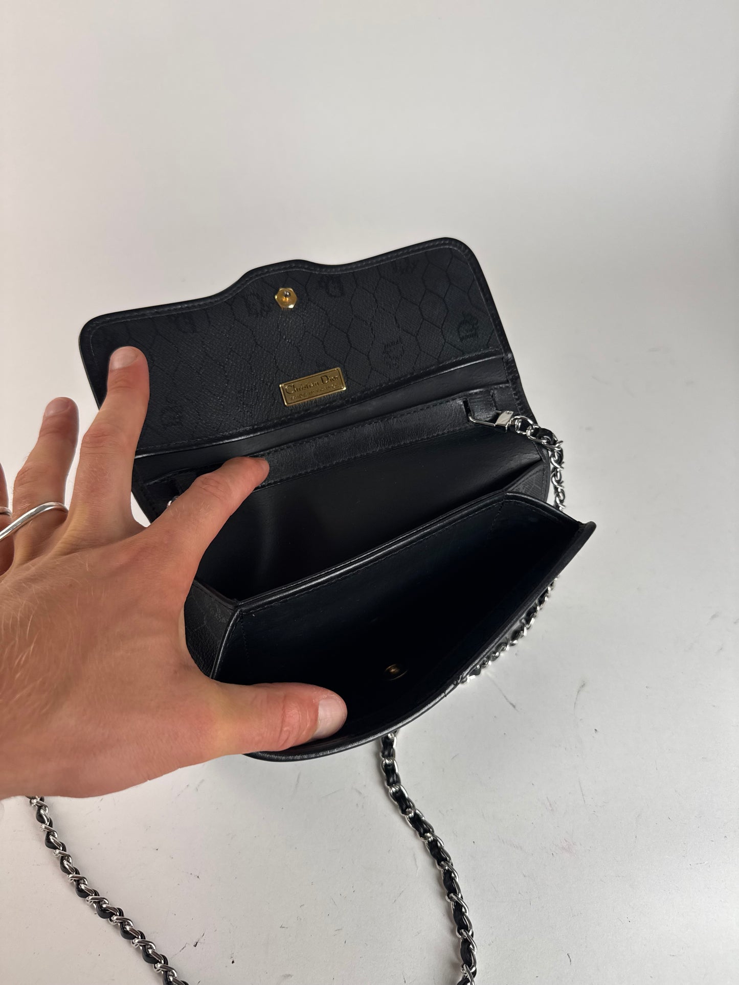 Sac vintage en cuir monogramme Dior noir