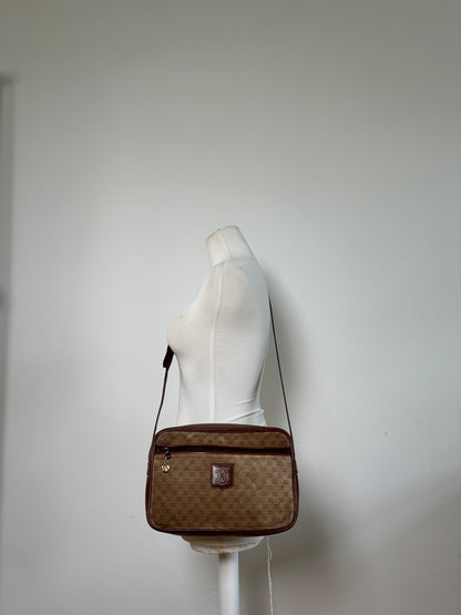 Vintage Celine Monogram Canvas Crossbody Bag Beige Brown Gold