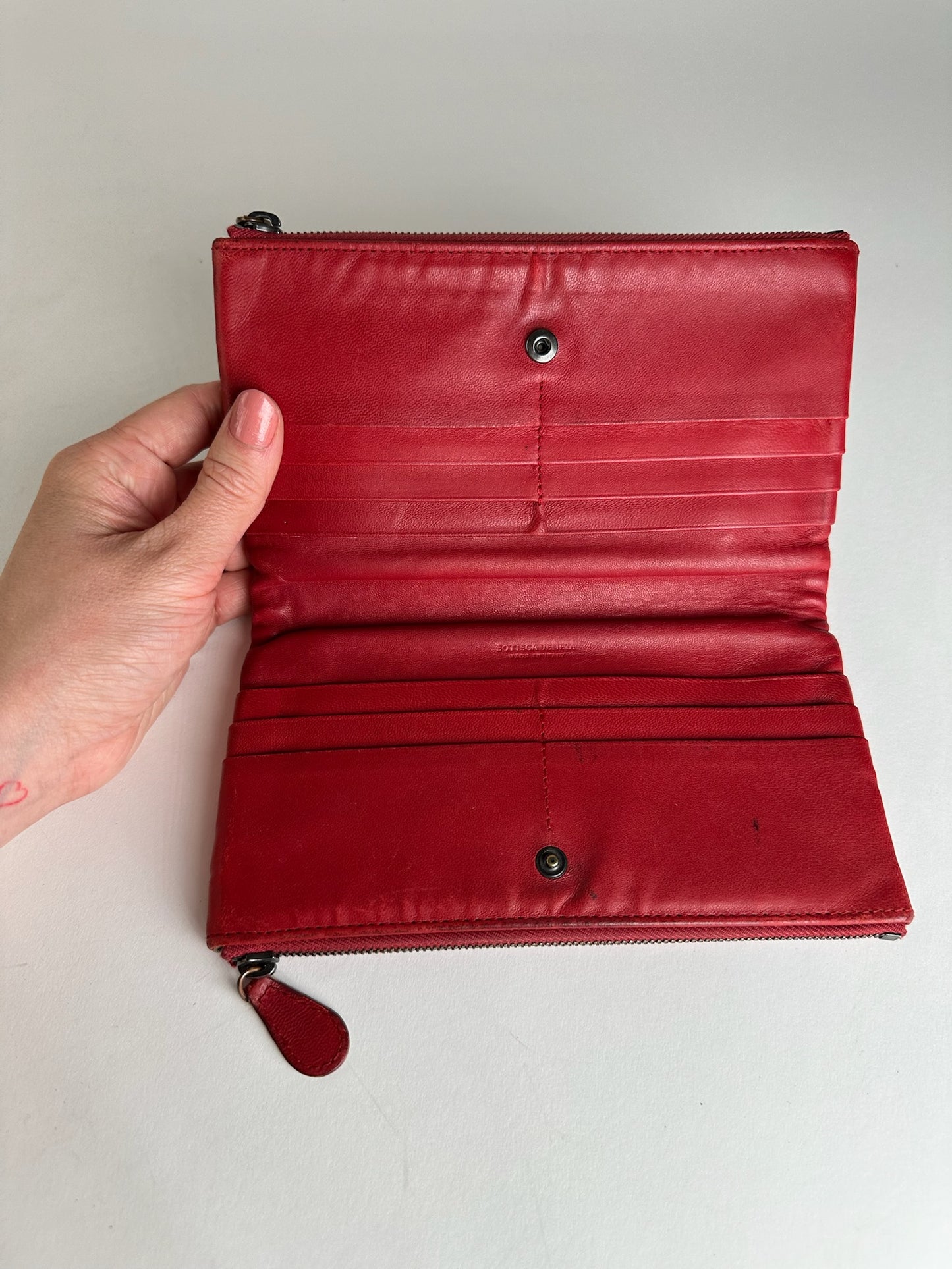 Vintage Bottega Veneta Intrecciato Leather Card Holder Wallet Red