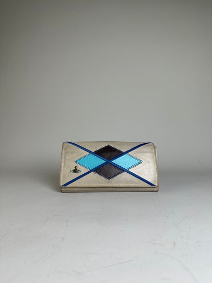 Vintage Vivienne Westwood Embroidered Leather Wallet Silver Blue