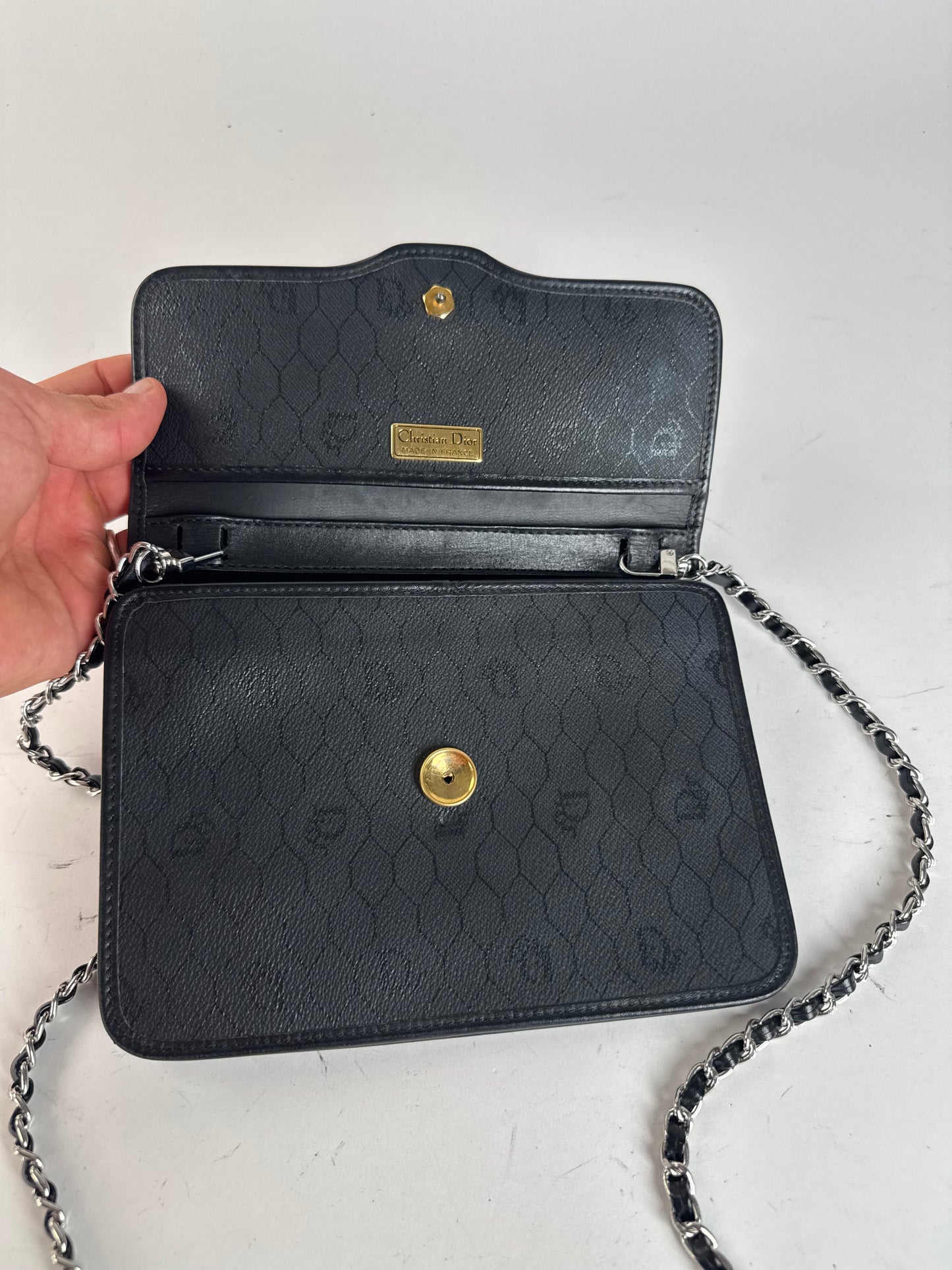 Sac vintage en cuir monogramme Dior noir
