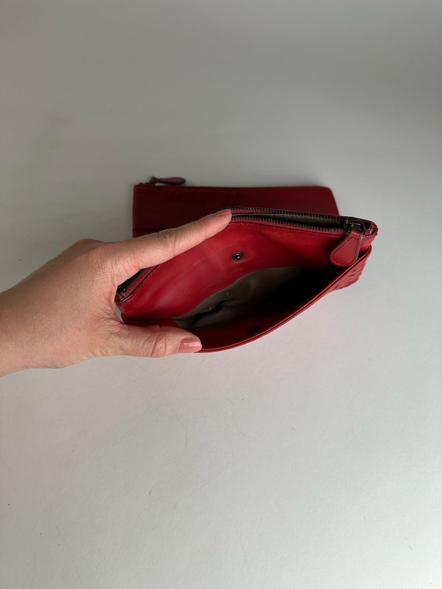 Vintage Bottega Veneta Intrecciato Leather Card Holder Wallet Red