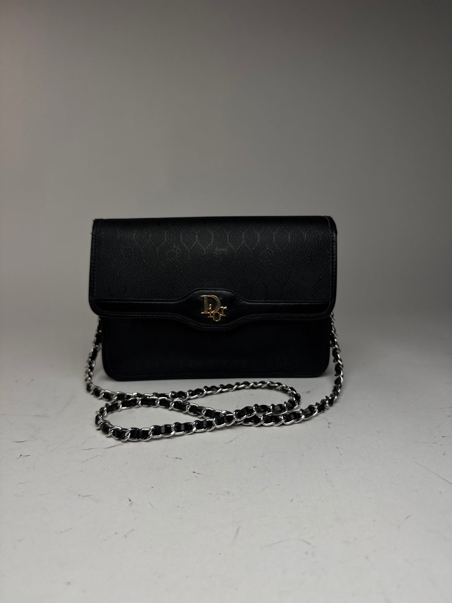 Sac vintage en cuir monogramme Dior noir