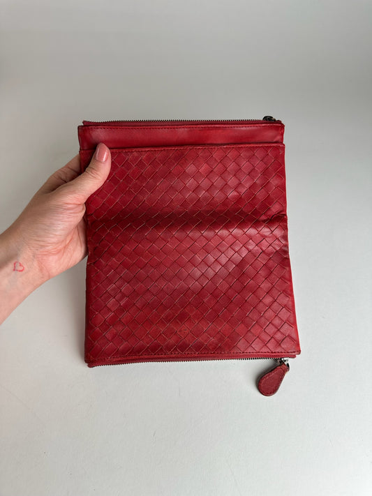 Vintage Bottega Veneta Intrecciato Leather Card Holder Wallet Red