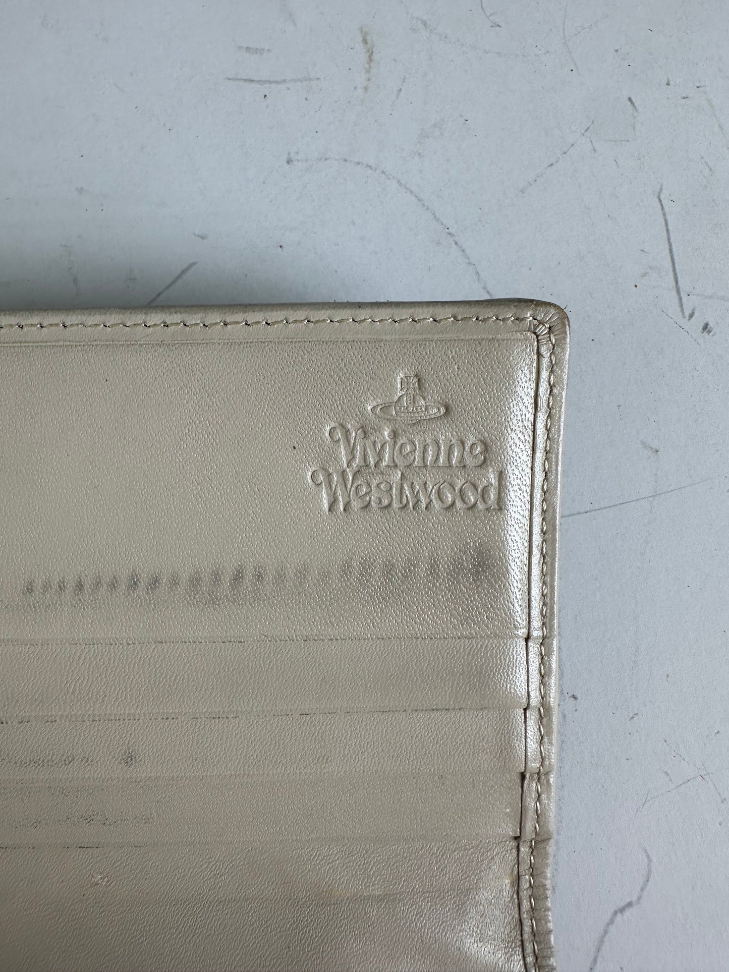 Vintage Vivienne Westwood Embroidered Leather Wallet Silver Blue