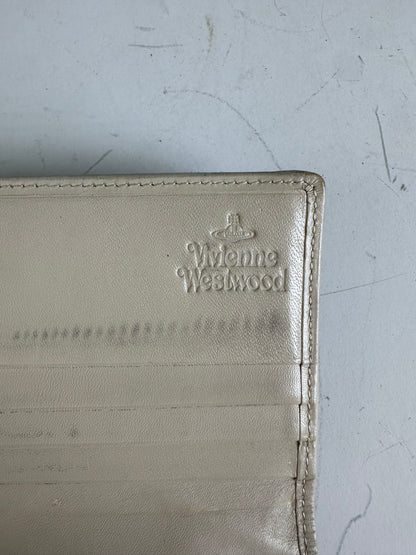Vintage Vivienne Westwood Embroidered Leather Wallet Silver Blue