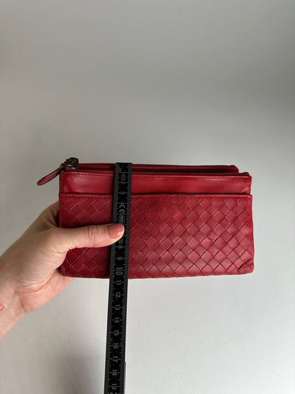 Vintage Bottega Veneta Intrecciato Leather Card Holder Wallet Red