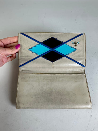 Vintage Vivienne Westwood Embroidered Leather Wallet Silver Blue