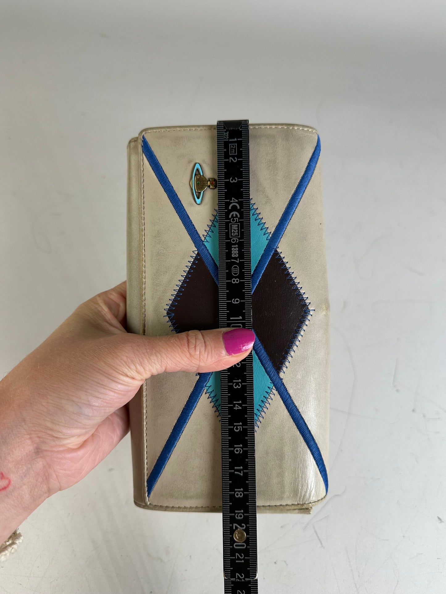 Vintage Vivienne Westwood Embroidered Leather Wallet Silver Blue