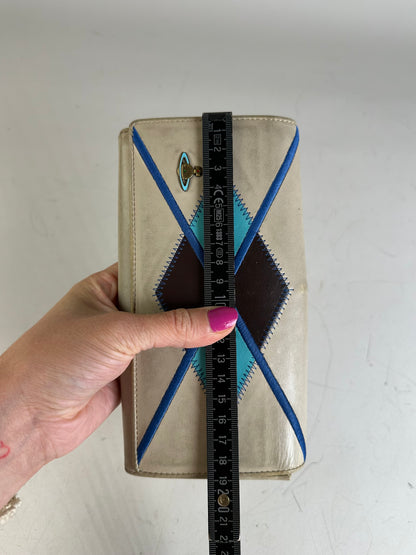Vintage Vivienne Westwood Embroidered Leather Wallet Silver Blue