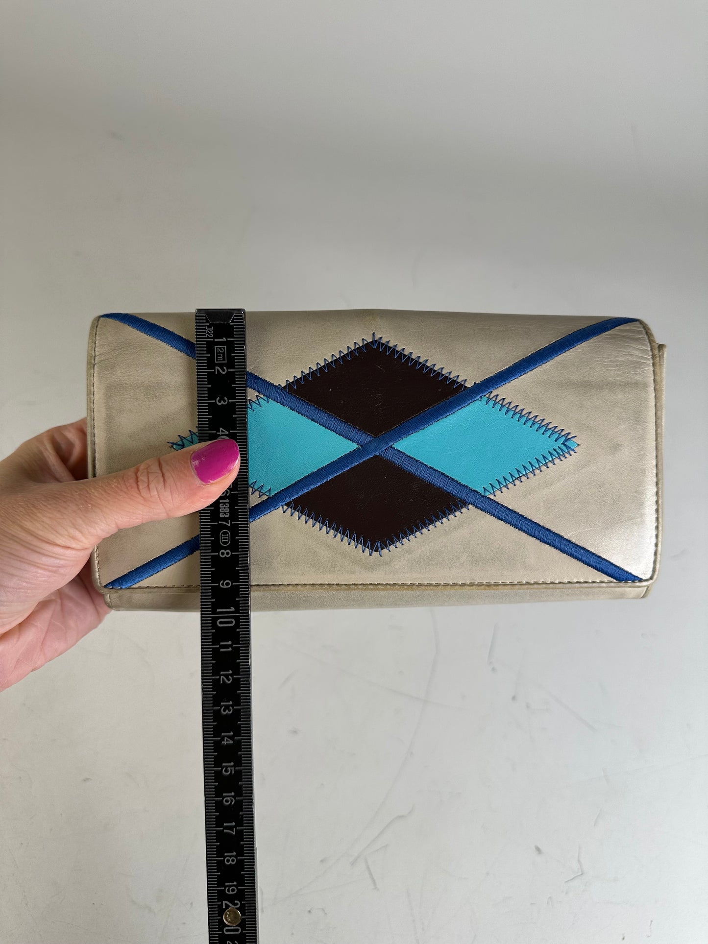 Vintage Vivienne Westwood Embroidered Leather Wallet Silver Blue