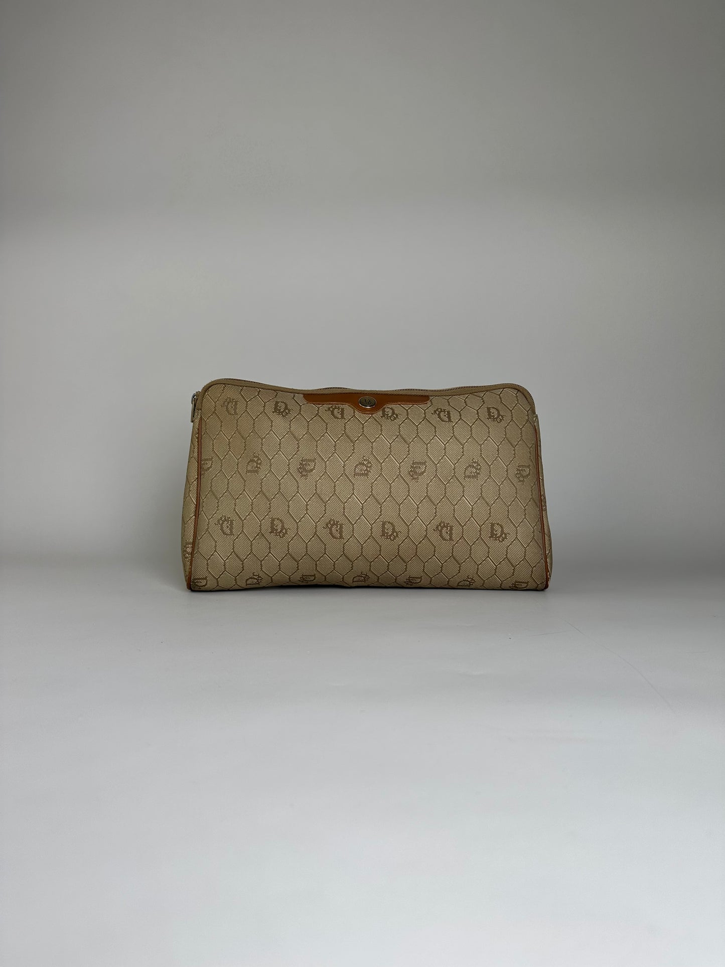Vintage Dior Coated Canvas Clutch Beige Brown Gold