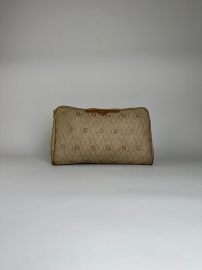 Vintage Dior Coated Canvas Clutch Beige Brown Gold