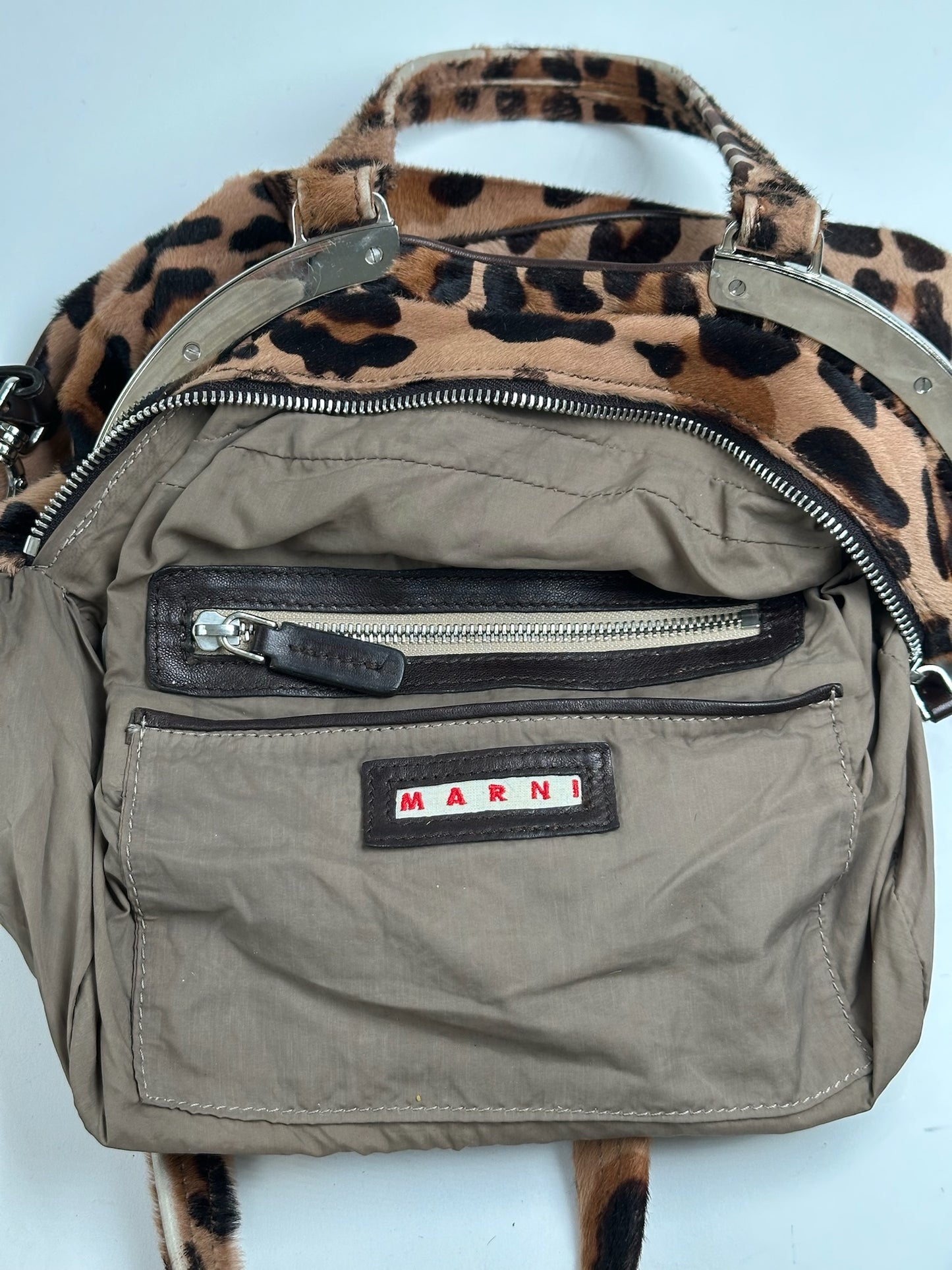 Vintage Marni Leopard fur 2way bag brown