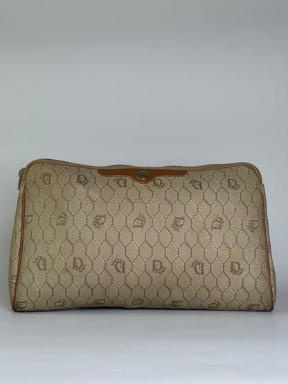 Vintage Dior Coated Canvas Clutch Beige Brown Gold