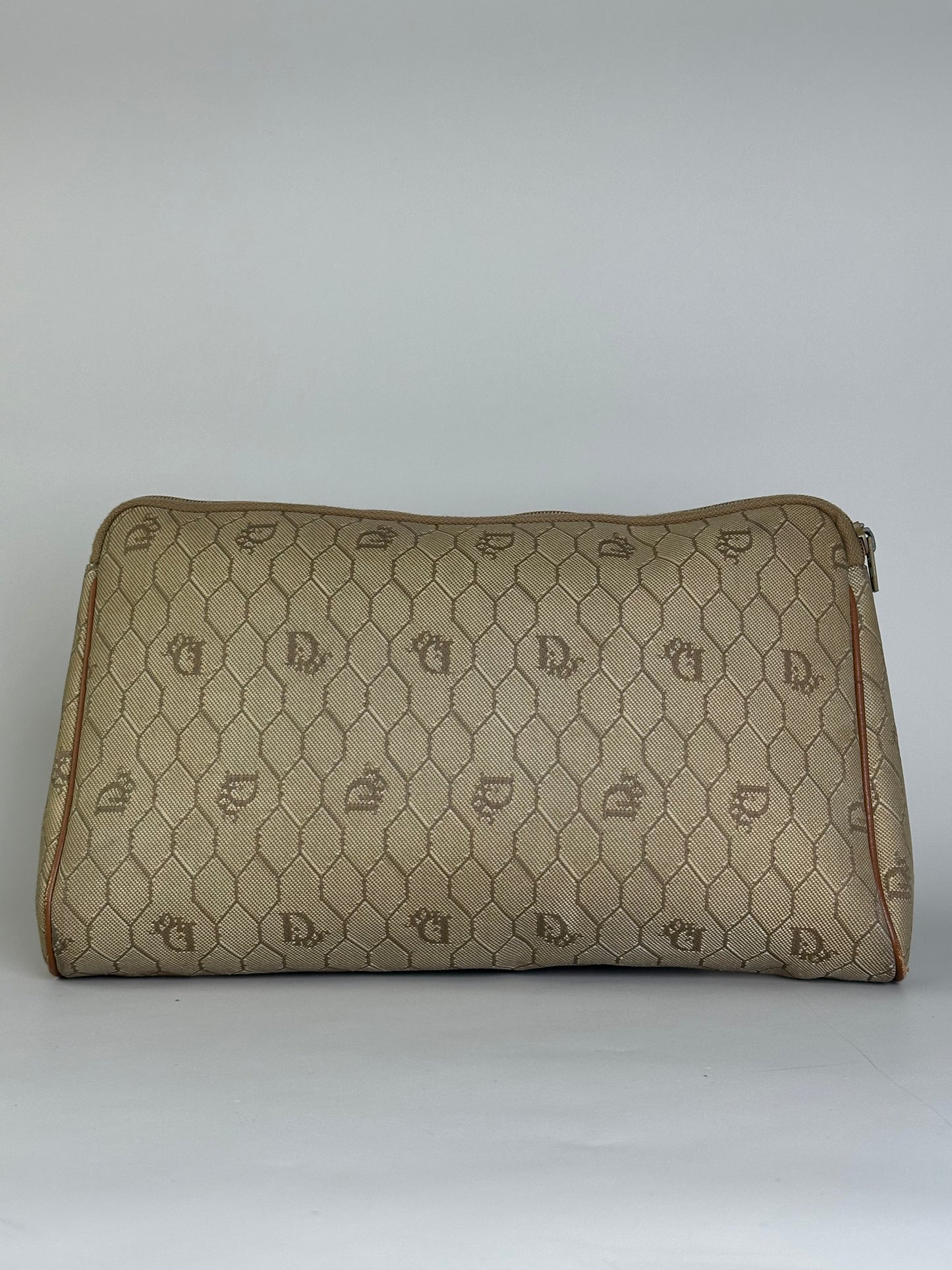 Vintage Dior Coated Canvas Clutch Beige Brown Gold