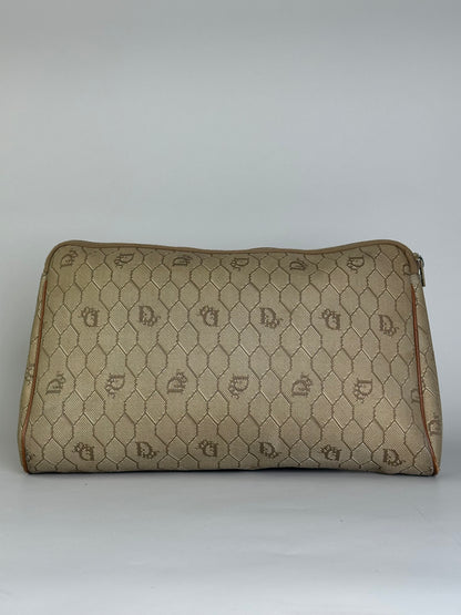 Vintage Dior Coated Canvas Clutch Beige Brown Gold