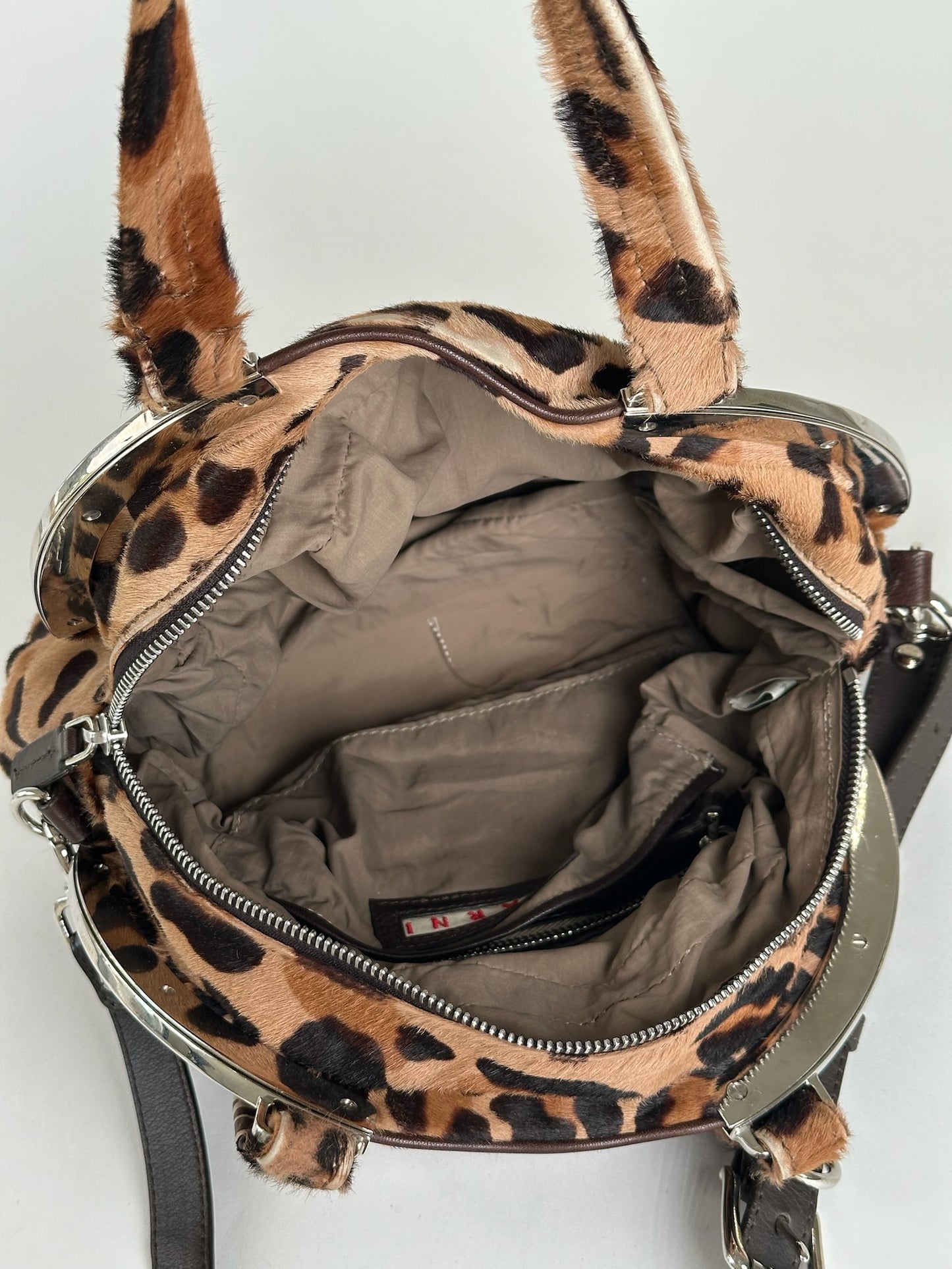 Vintage Marni Leopard fur 2way bag brown
