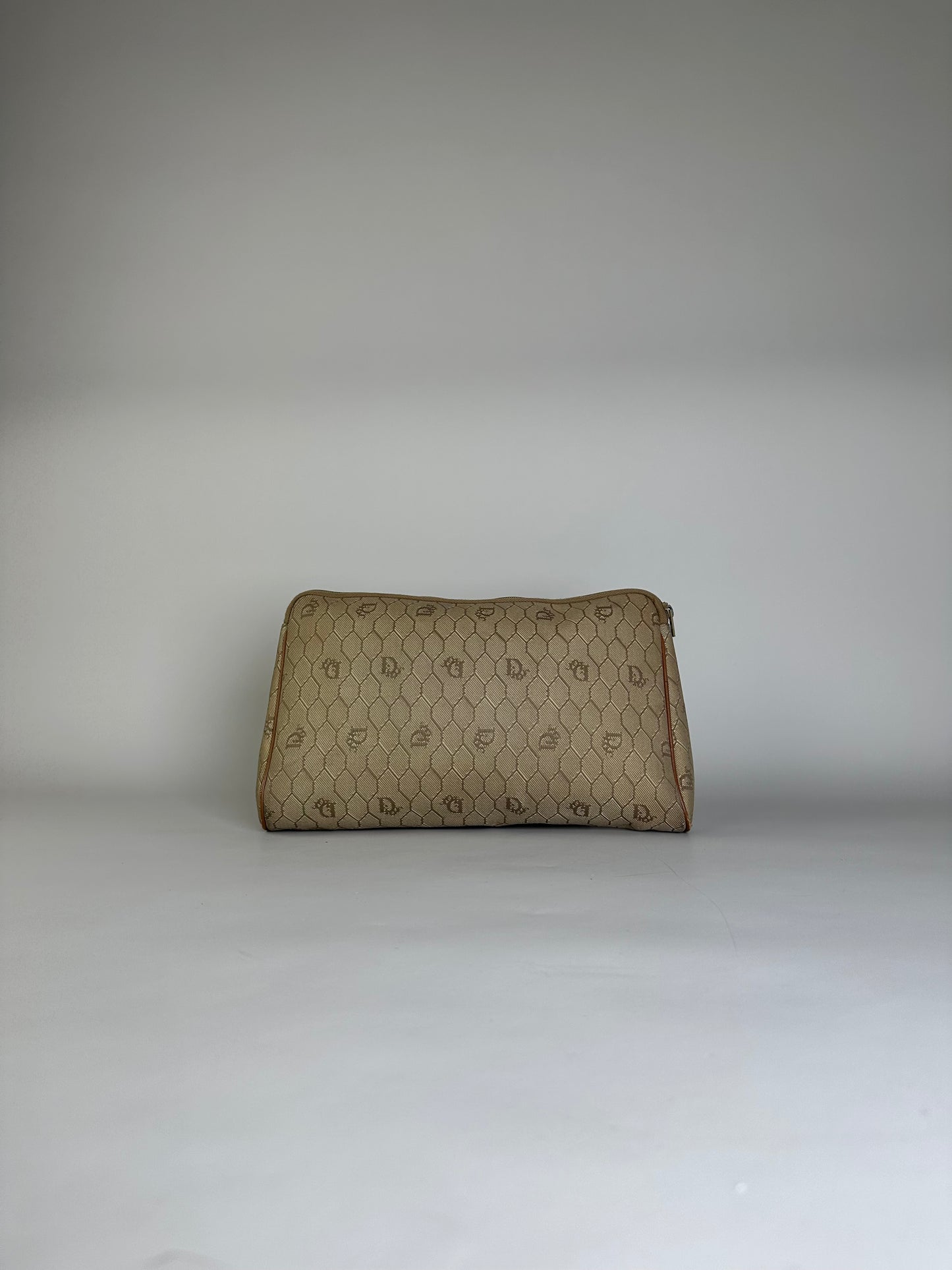 Vintage Dior Coated Canvas Clutch Beige Brown Gold