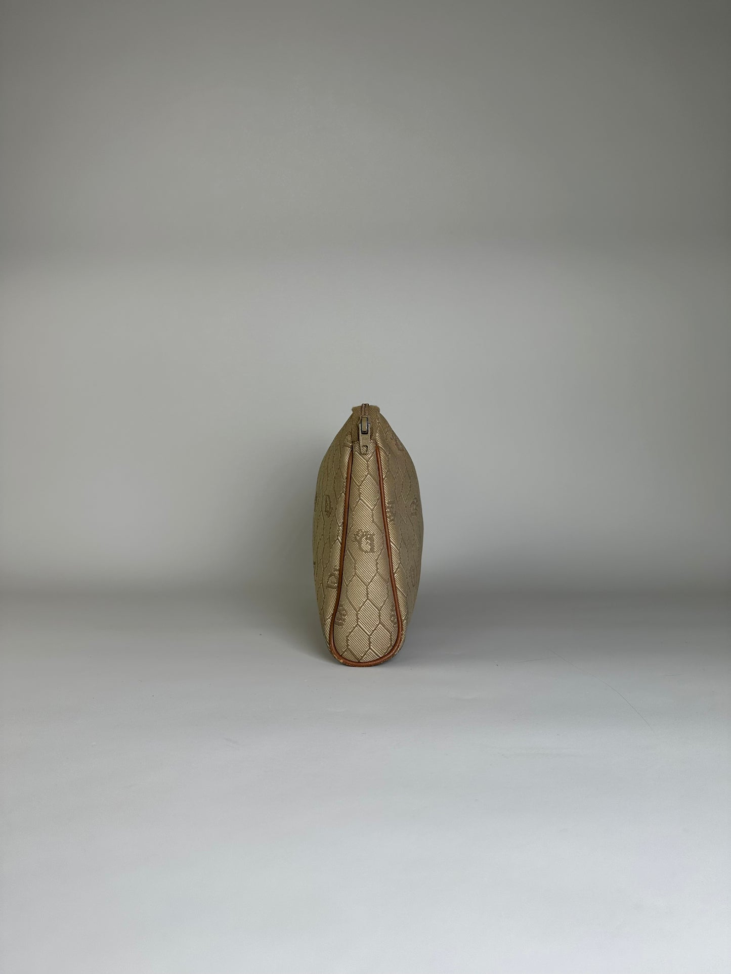 Vintage Dior Coated Canvas Clutch Beige Brown Gold