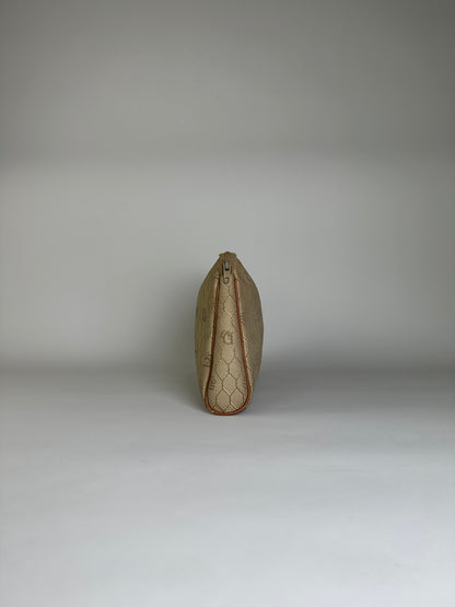 Vintage Dior Coated Canvas Clutch Beige Brown Gold