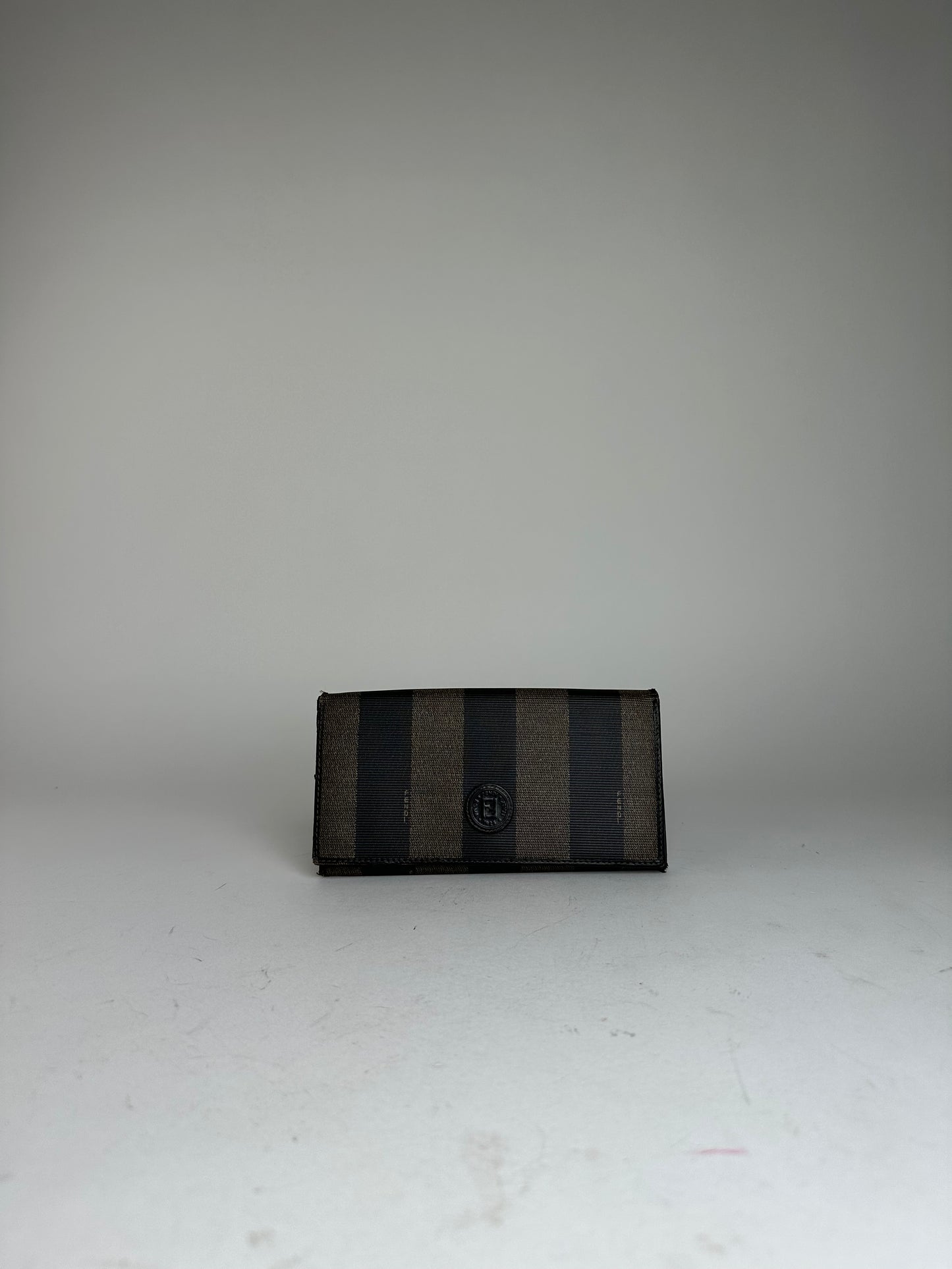 Vintage Fendi Pequin Stripe Long Wallet Canvas Brown