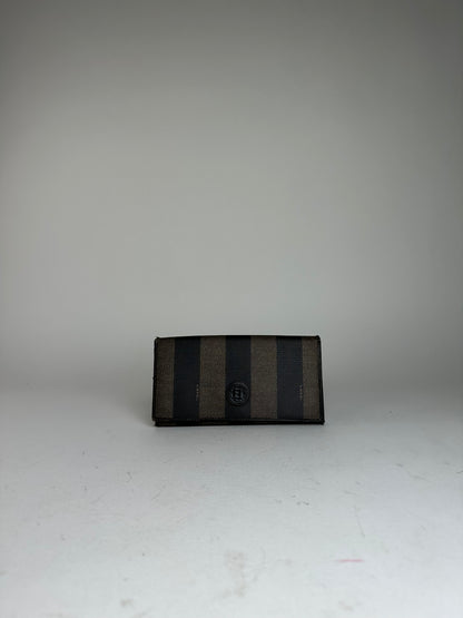 Vintage Fendi Pequin Stripe Long Wallet Canvas Brown