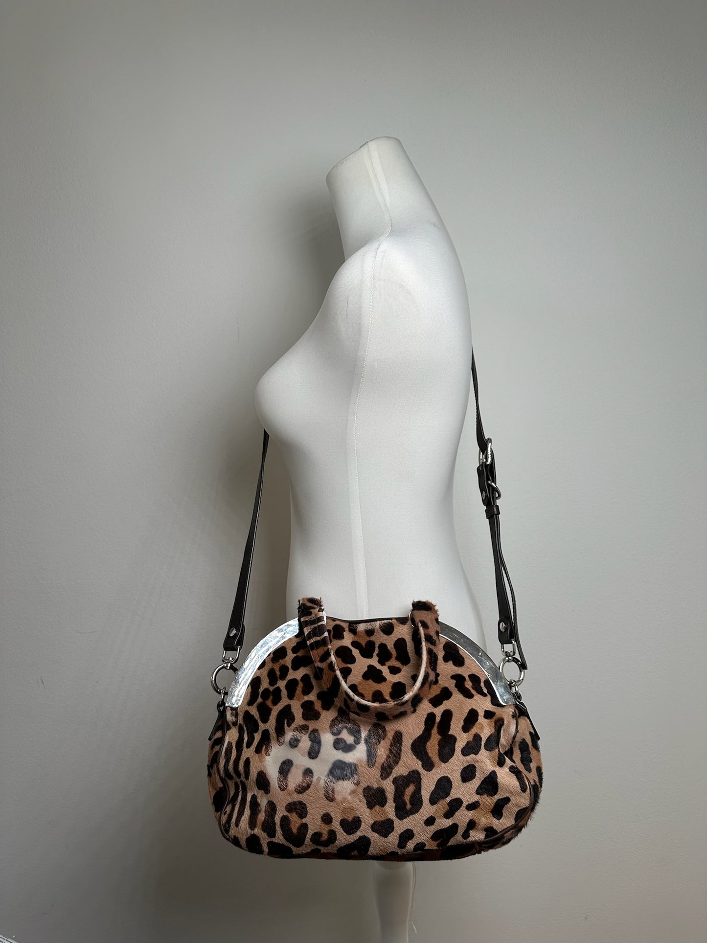 Vintage Marni Leopard fur 2way bag brown